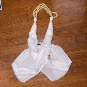 36-40inch scarf white bead tie around crop top beach party summer boat hot sexy